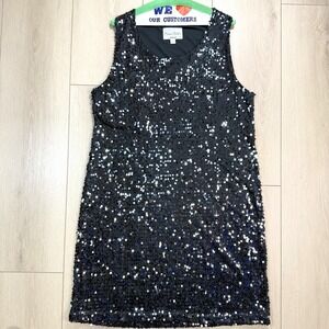 Avenue Modern Metallics Black Sequin Sleeveless Shift Dress 18/20 Party Cocktail